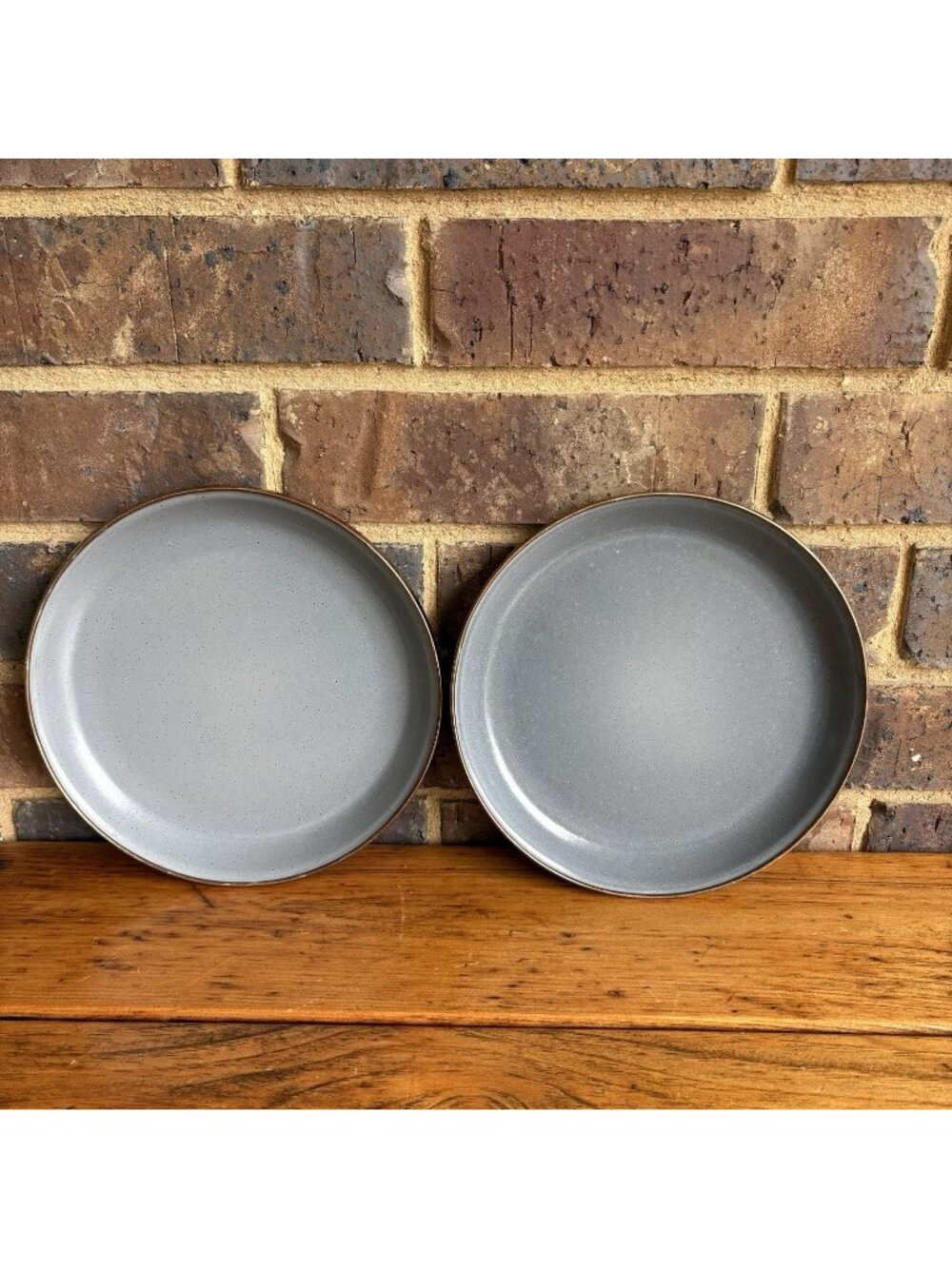 Set Of 2 Barebones Enameled Deep Lunch Plates 8.25” Copper Colored Rim